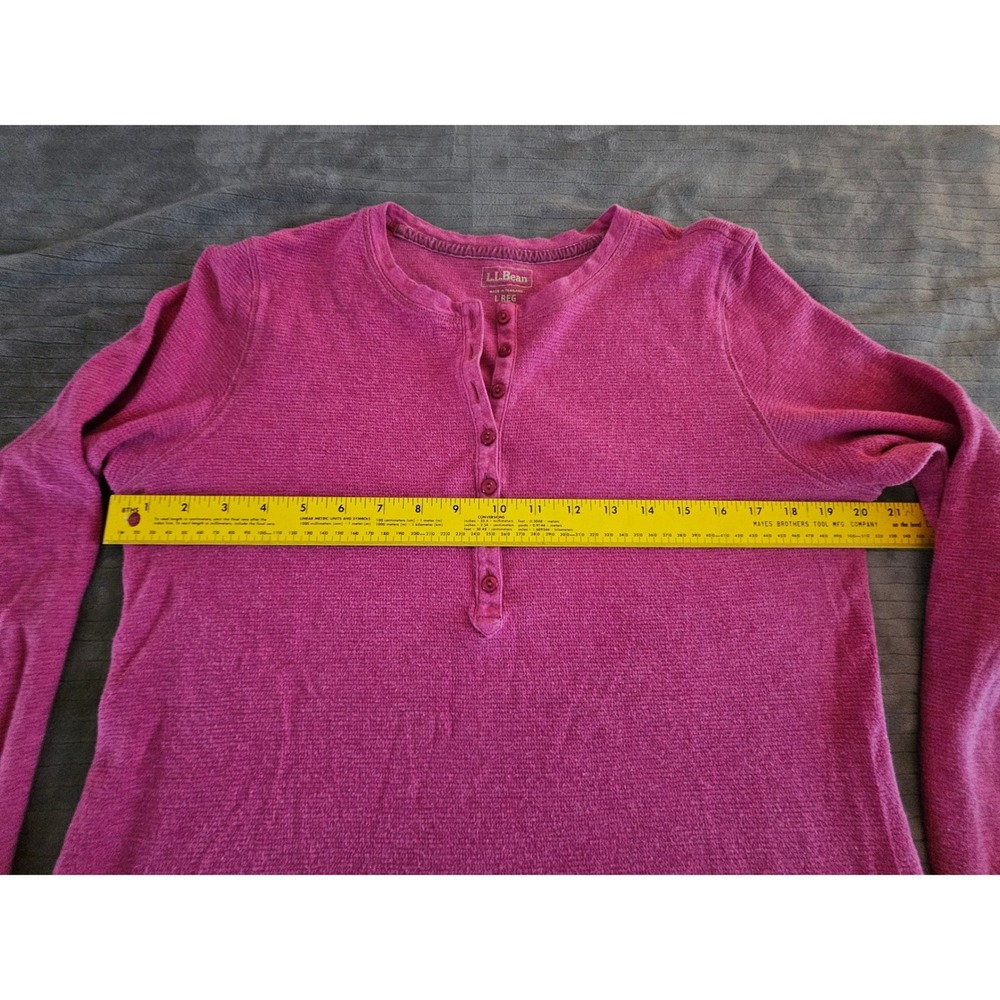 LL Bean Womens Raspberry Pink Waffle Knit Henley Top Long Sleeve Large Regular - Picture 3 of 9